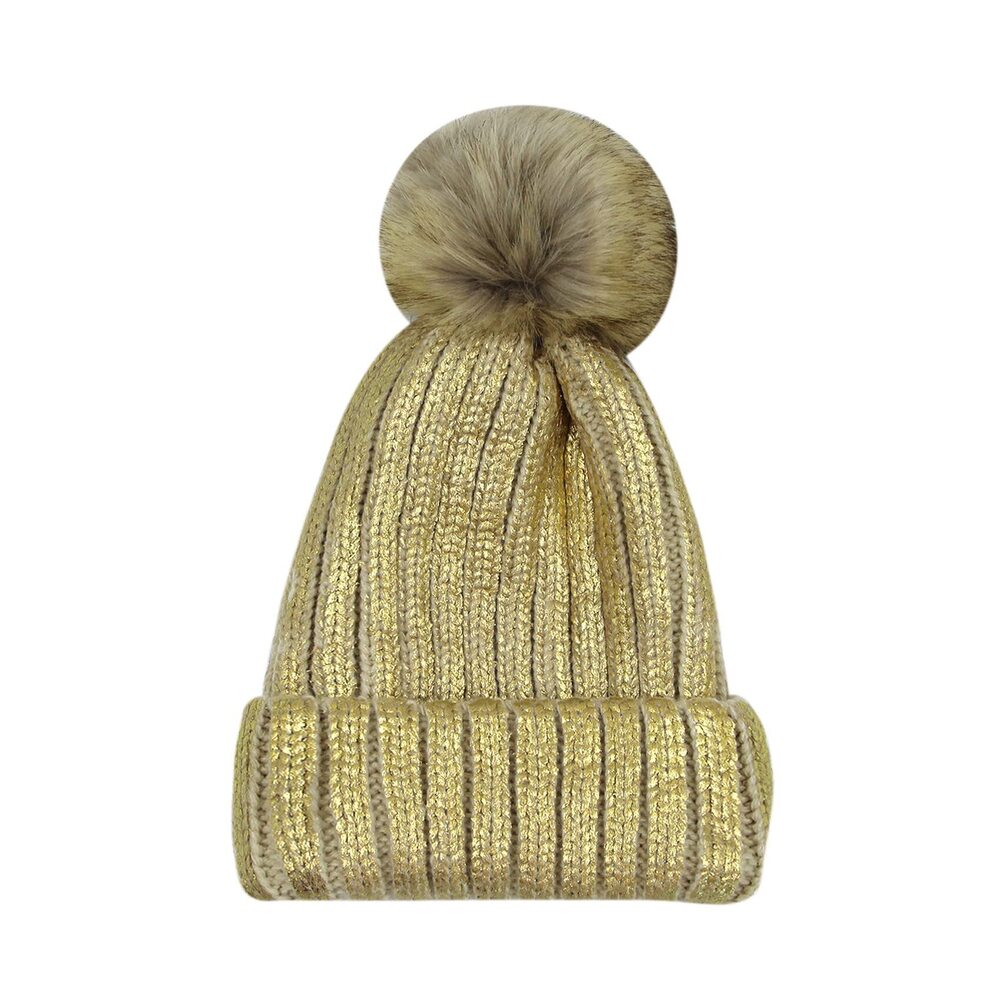 8854 Girls Shiny Metallic Knit Beanie Hat Slouchy Winter Skull Cap